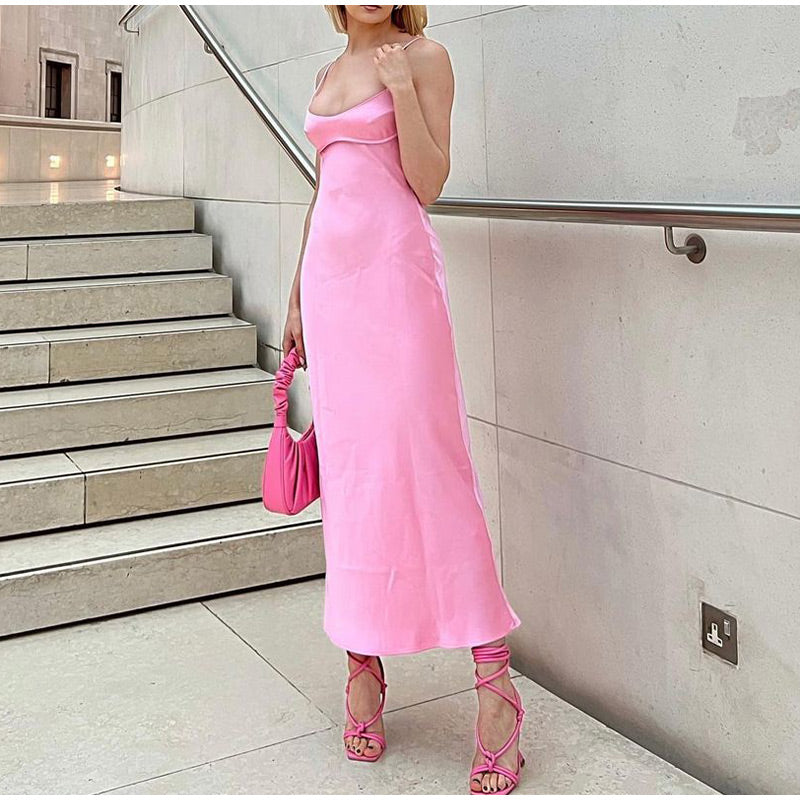 Pink Satin Cut Out Dress