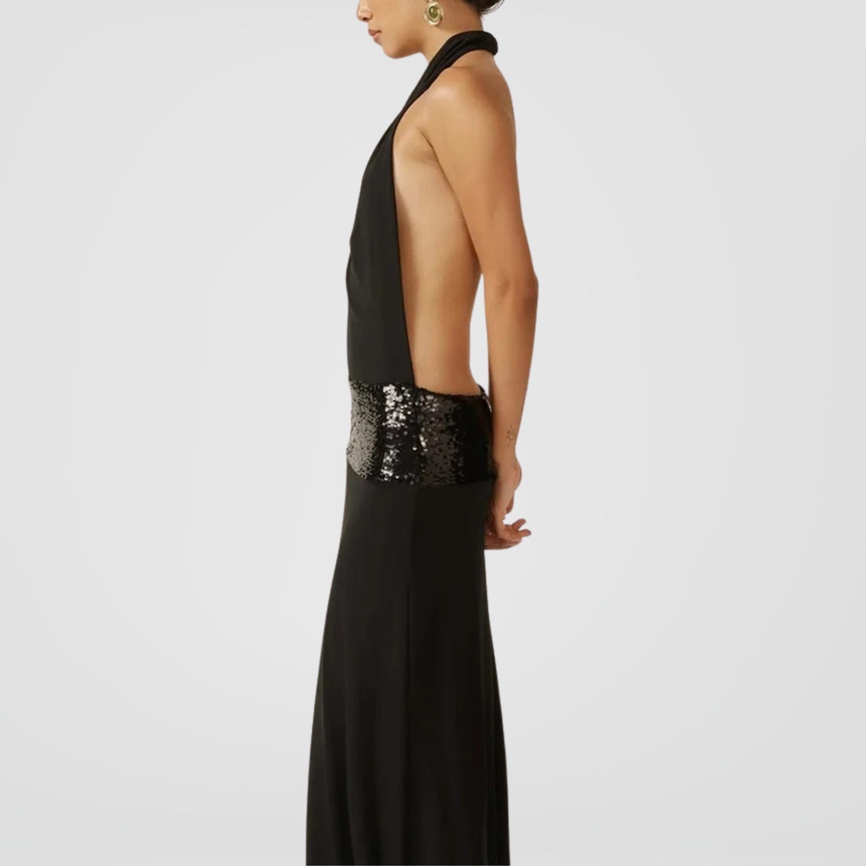 Draped Halter Gown with Sequin Waistband ADONIS BOUTIQUE Draped Halter Gown with Sequin Waistband ADONIS BOUTIQUE
