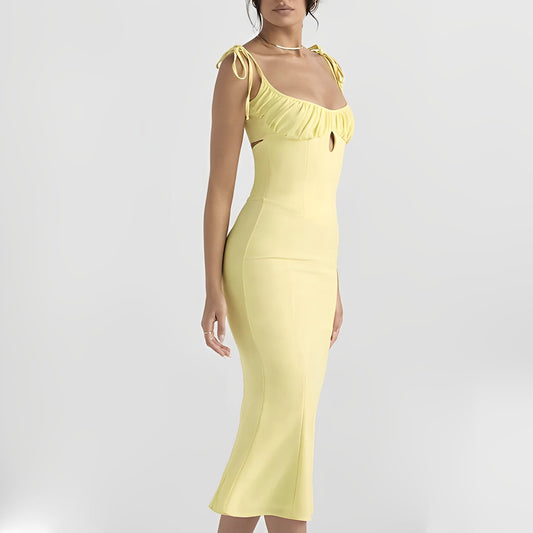 Yellow Mermaid Cutout Midi Dress