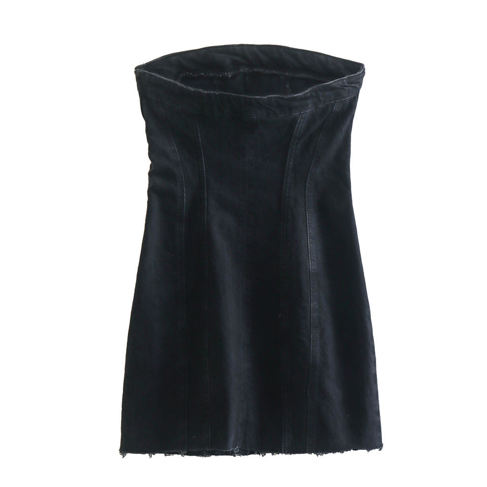 Black Denim Strapless Tube Dress