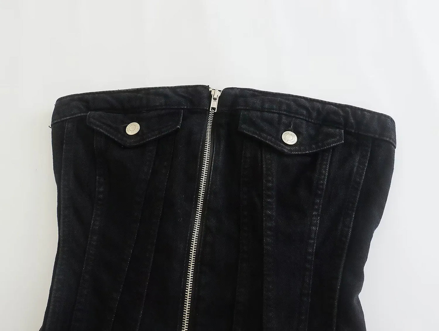 Black Sleeveless Denim Corset Top