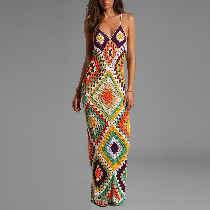 Multicolor Hand Crochet Maxi Dress