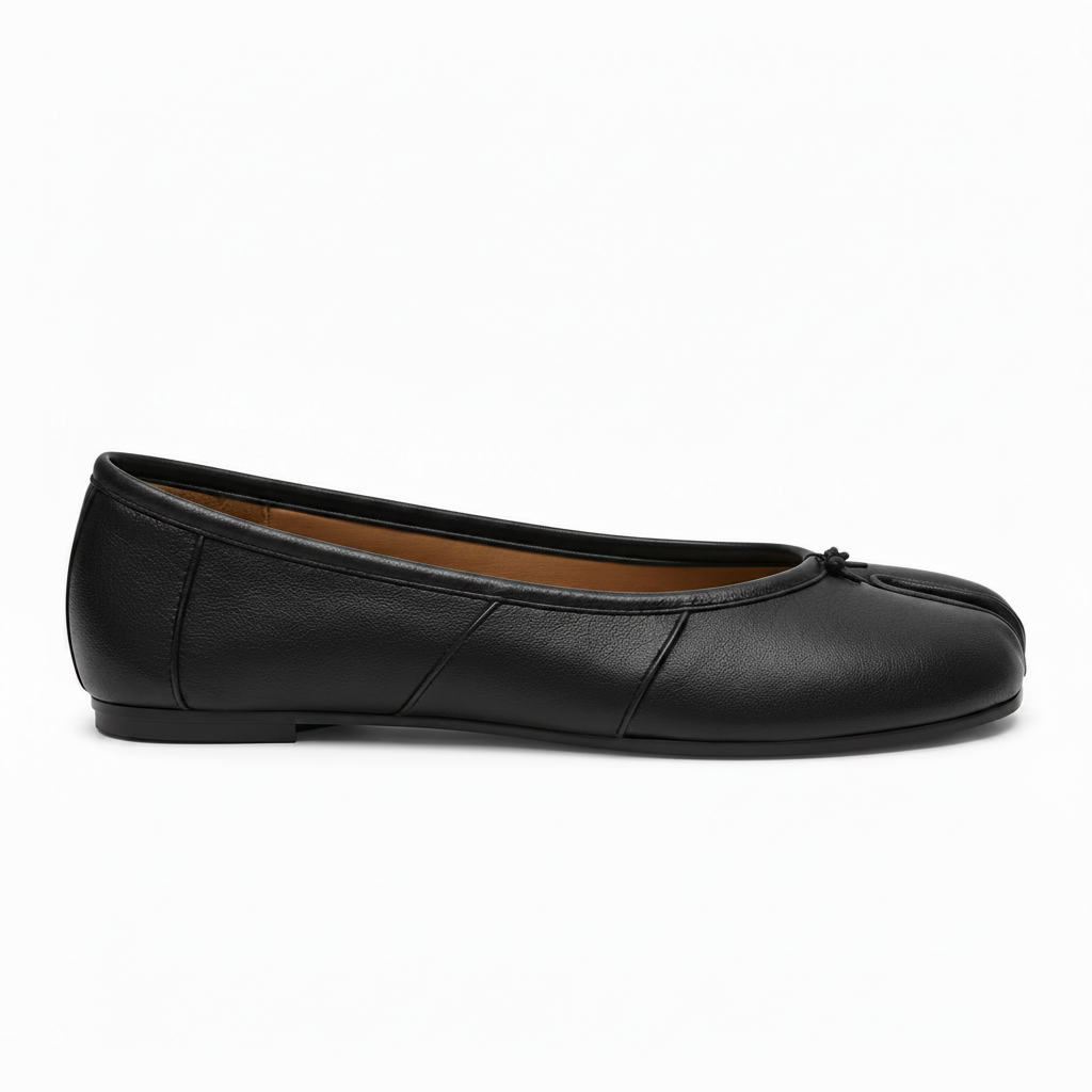 Black Vegan Leather Tabi Ballet Flats
