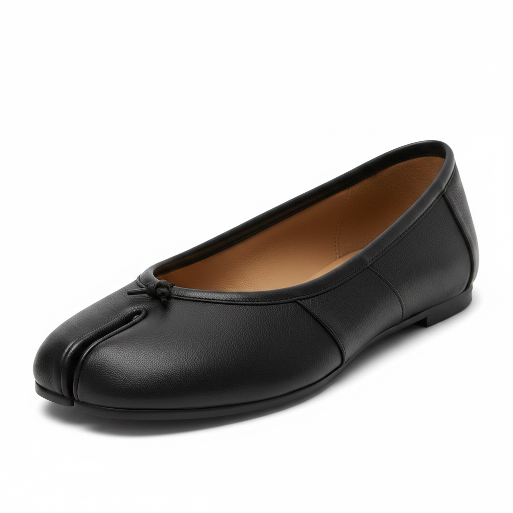 Black Vegan Leather Tabi Ballet Flats
