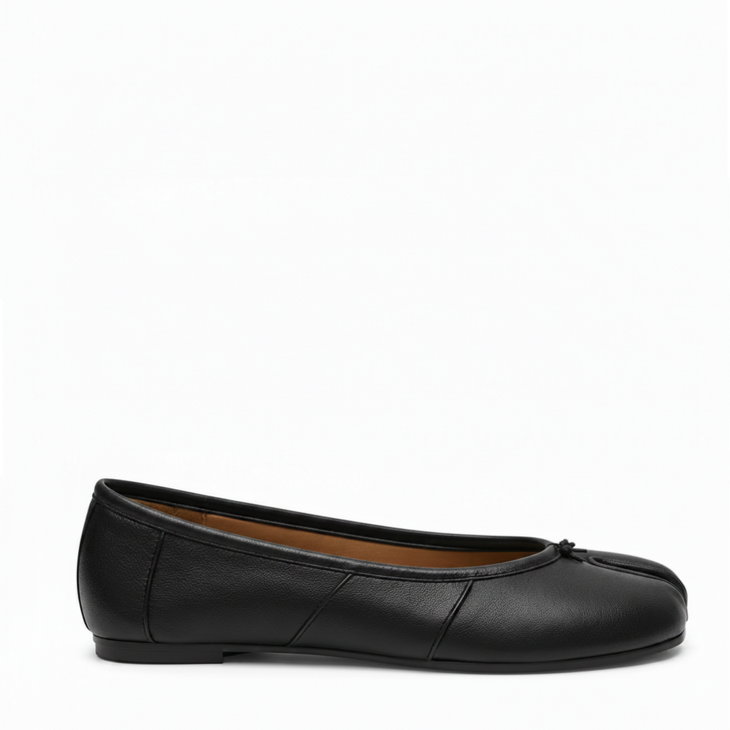 Black Vegan Leather Tabi Ballet Flats