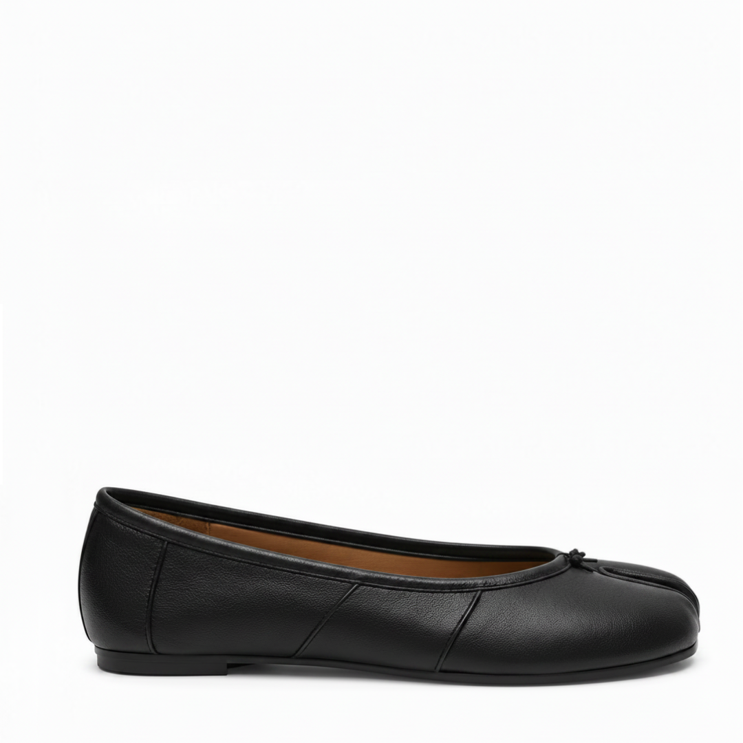 Black Vegan Leather Tabi Ballet Flats