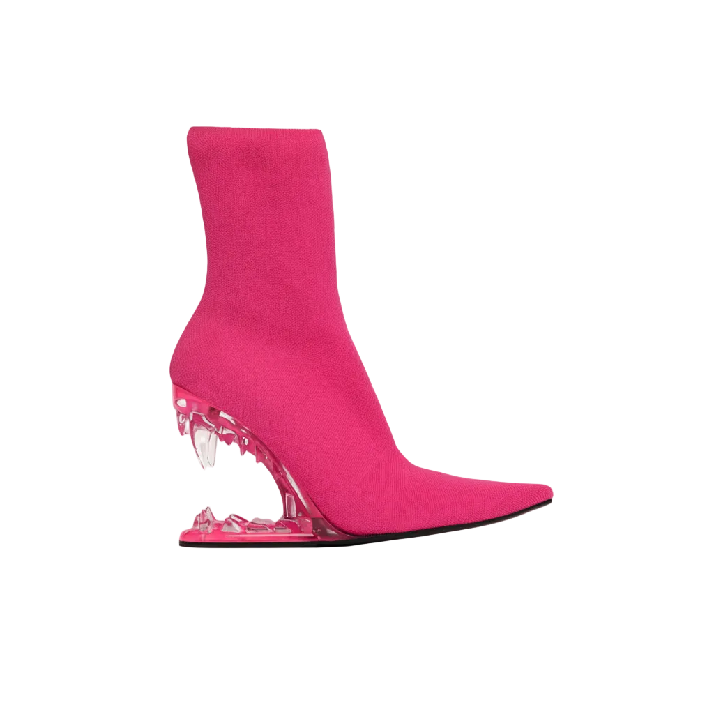 Pink Knit Ankle Boots with Transparent Pink Fang Heel