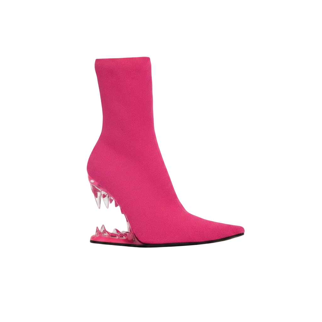 Pink Knit Ankle Boots with Transparent Pink Fang Heel