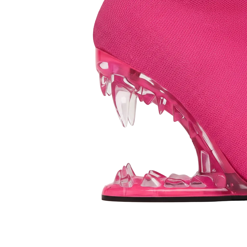 Pink Knit Ankle Boots with Transparent Pink Fang Heel