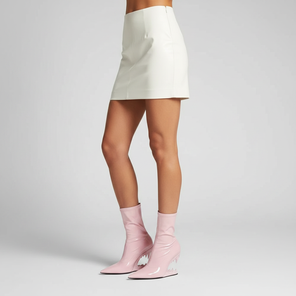 Pink Patent leather Ankle Boots with Pink Fang Heel