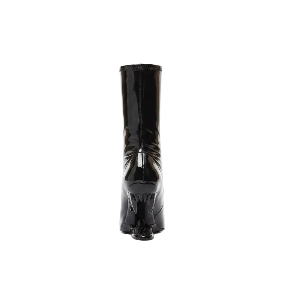 Black Patent Leather Ankle Boots with Black Fang Heel