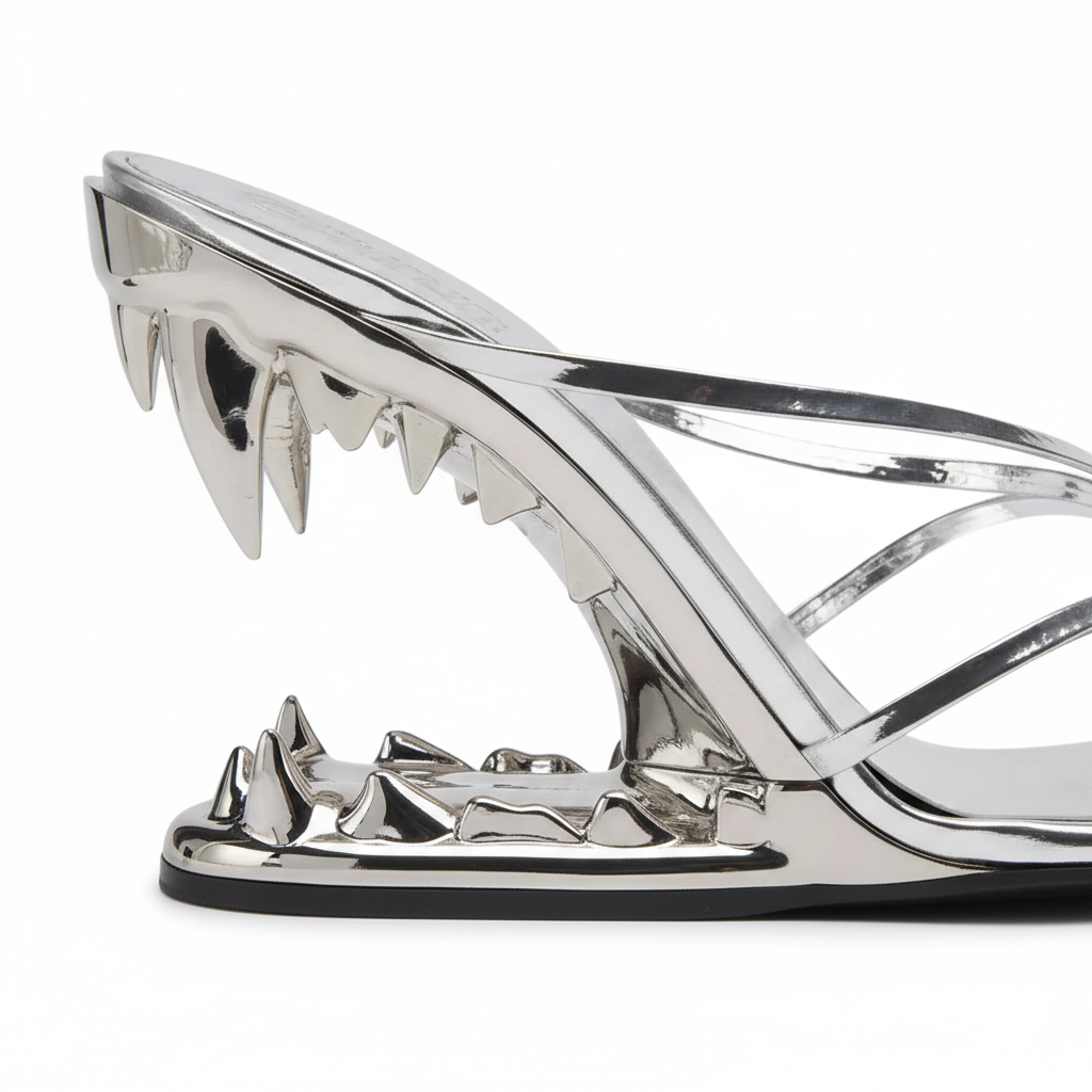 Silver Cross Strap Patent Leather High Heeled Fang Sandals