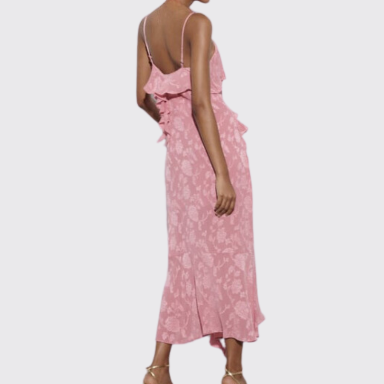 Pink Floral Backless Dress With Ruffle Details