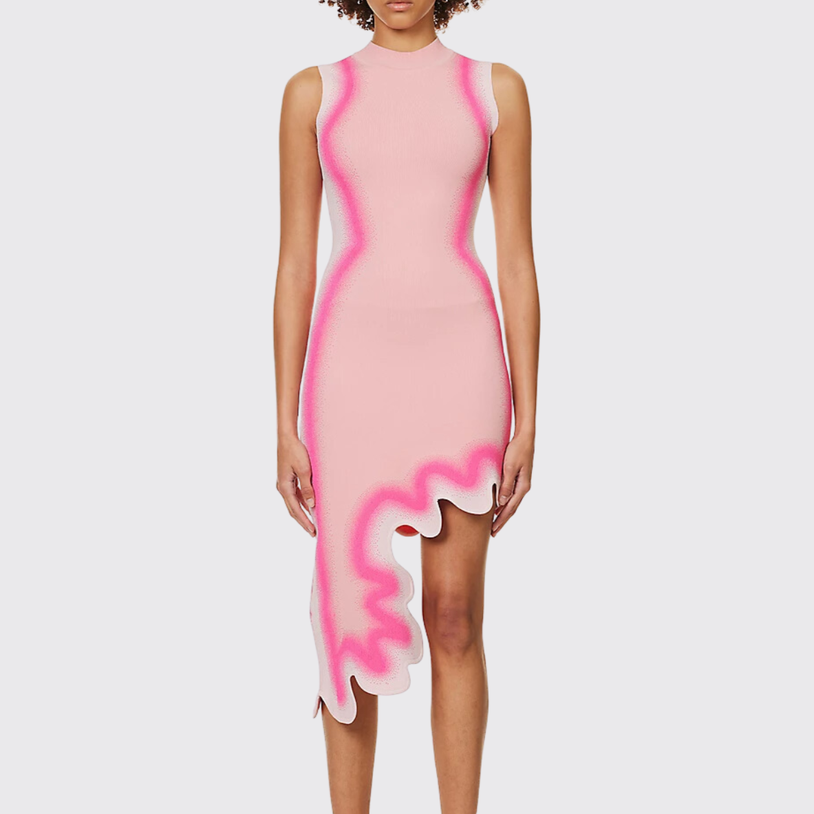 Pink Asymmetric Dress With Wave Detail