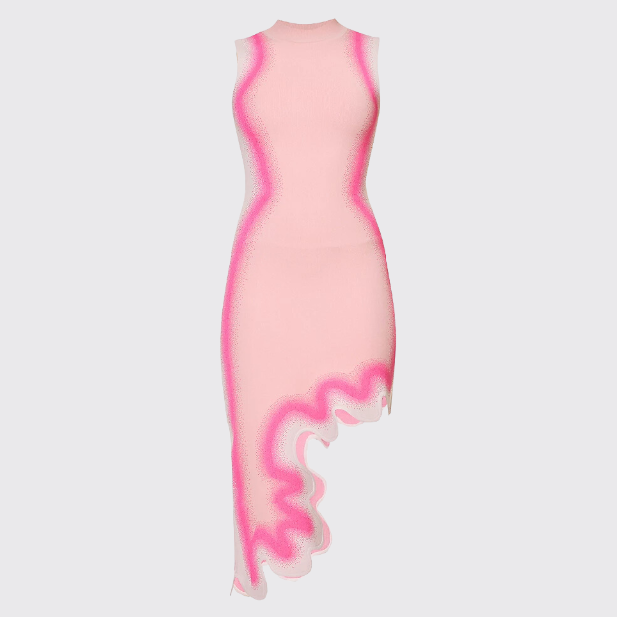 Pink Asymmetric Dress With Wave Detail