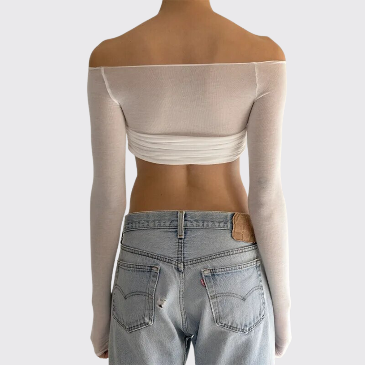 White off the shoulder crop top long discount sleeve