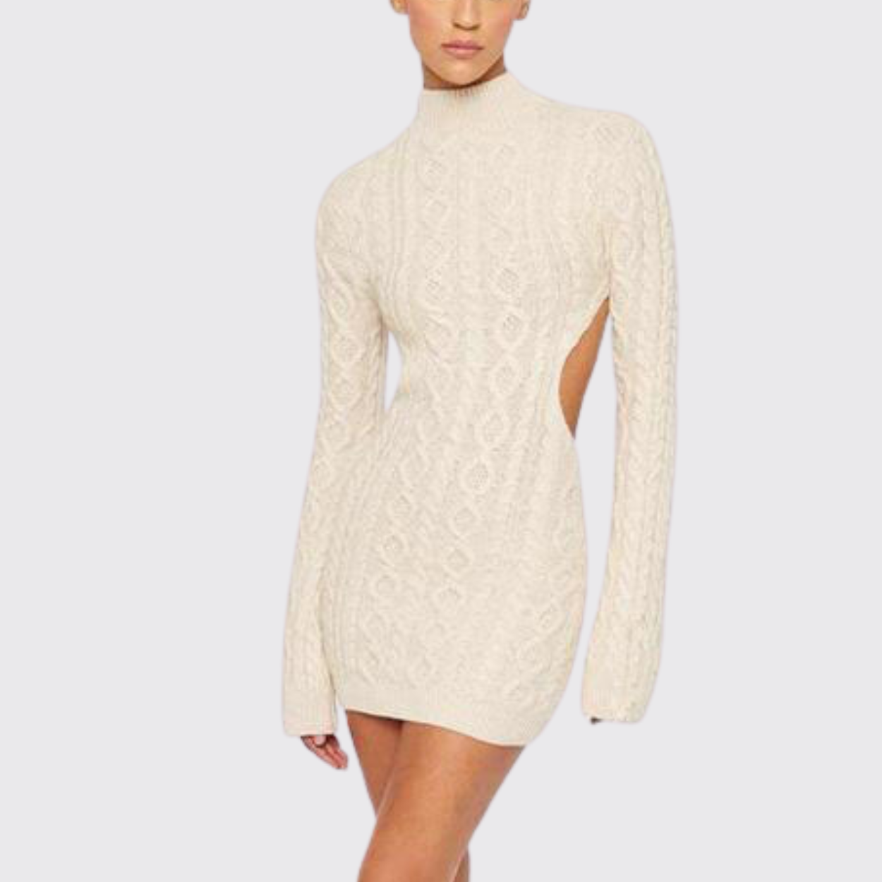Beige Open Back Knit Mini Turtleneck Dress ADONIS BOUTIQUE Beige Open Back Knit Mini Turtleneck Dress ADONIS BOUTIQUE