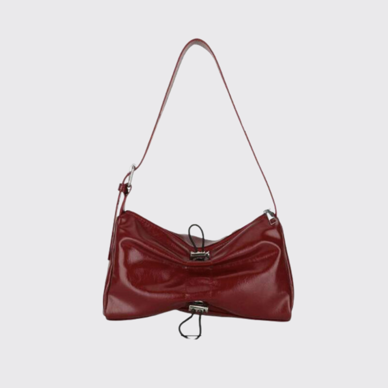 Cherry Red Vegan Leather Baguette Bag