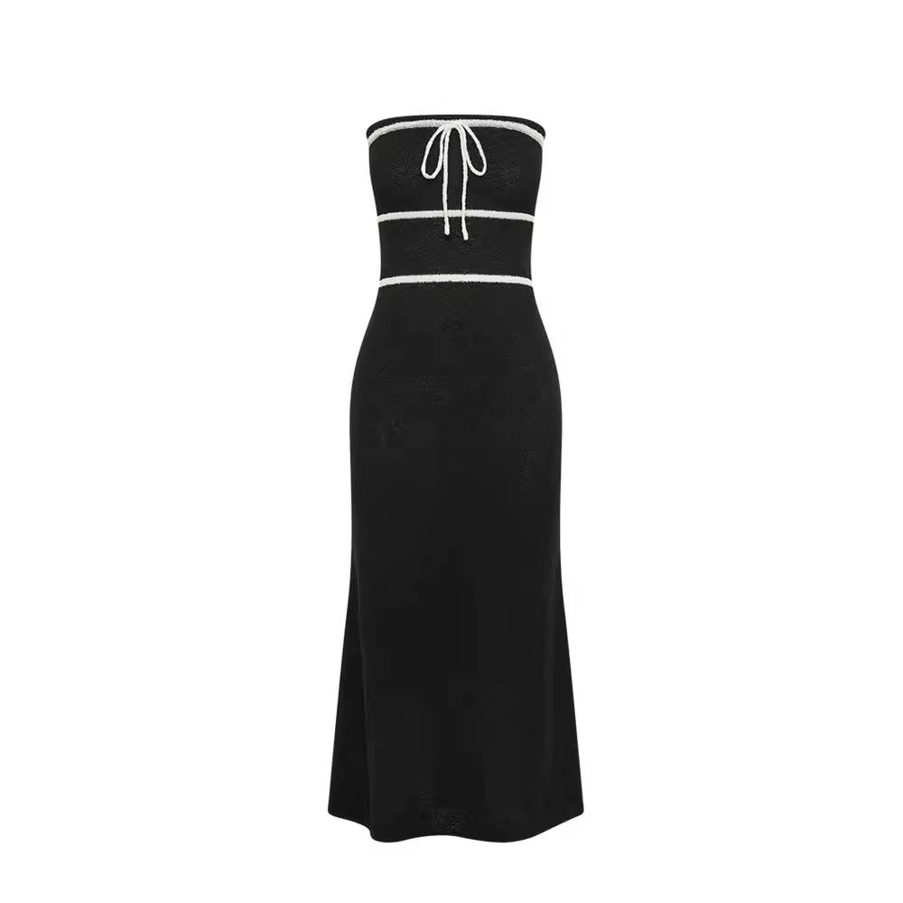 Black Bow Tie Knit Midi Dress