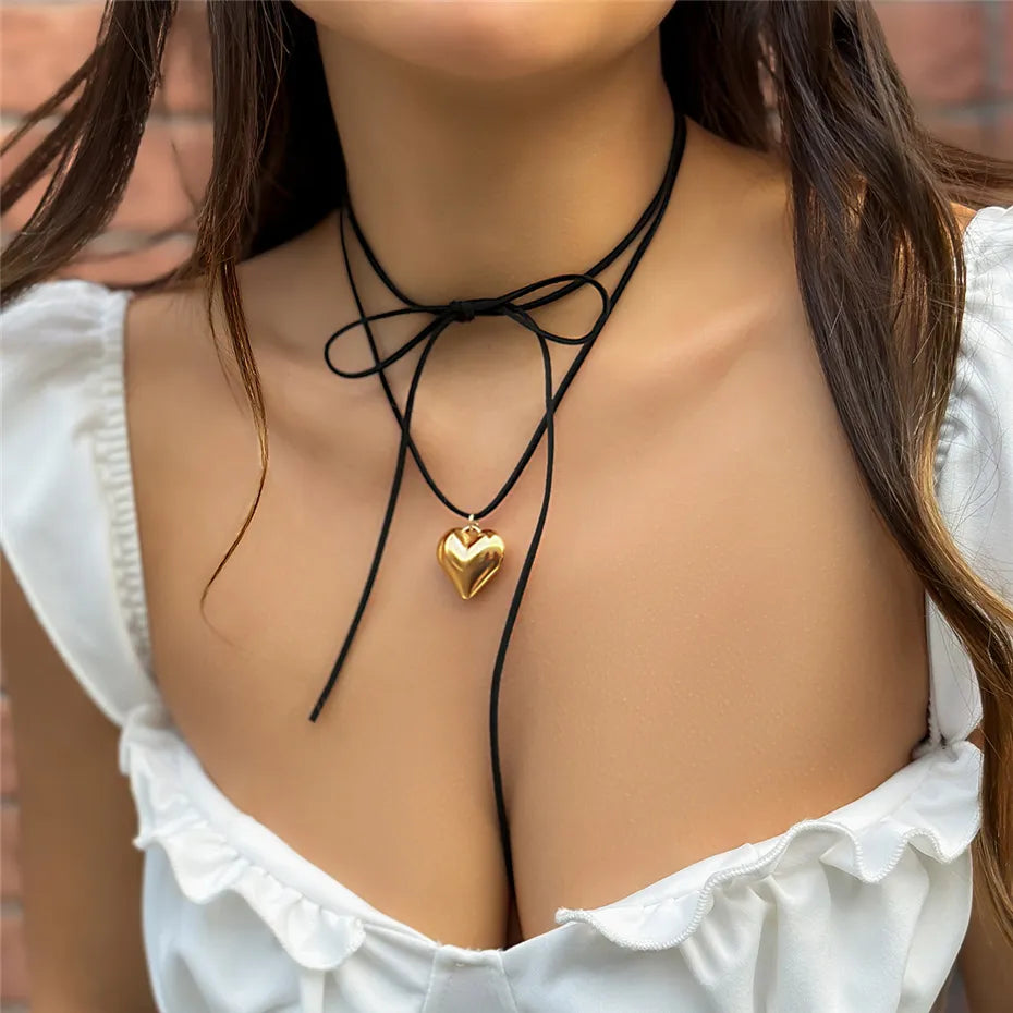 Petite Love Pendant Velvet String Necklace