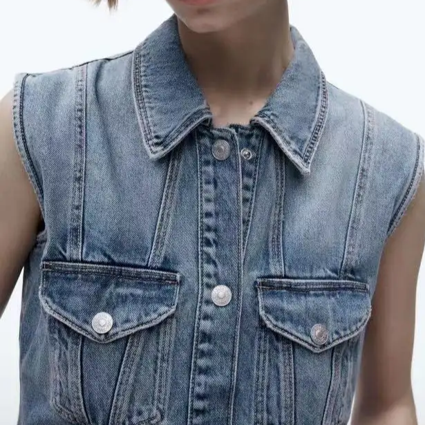 Blue Denim Sleeveless Long Dress