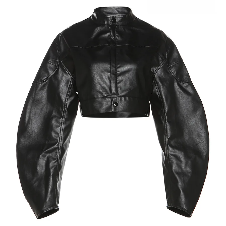 Black cropped leather Biker jacket