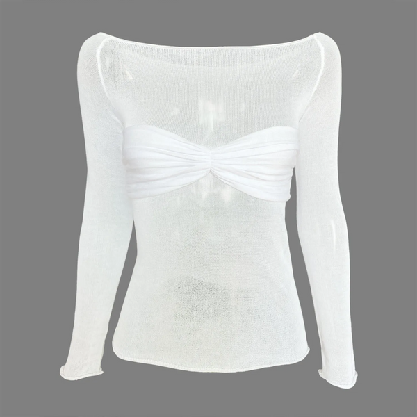 【オフホワイト（15）】SHEER LONG SLEEVE KNIT UNISEX sheer long sleeve off white - entire studios