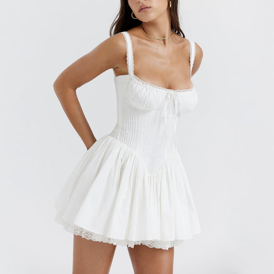 White Lace Up Corset Mini Dress