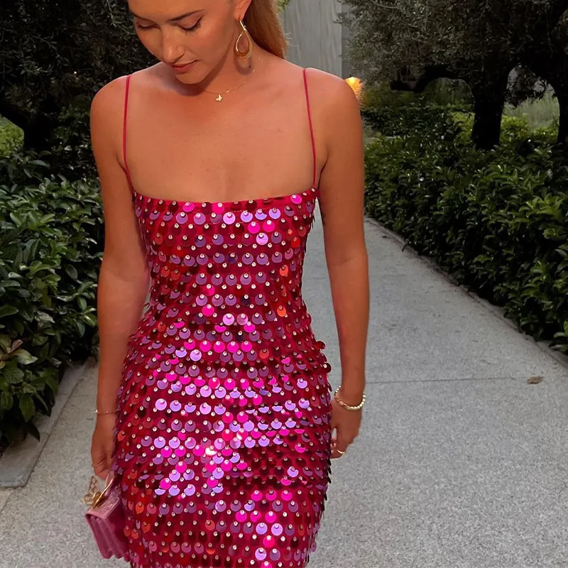 Pink Sequin-embellished Midi Dress