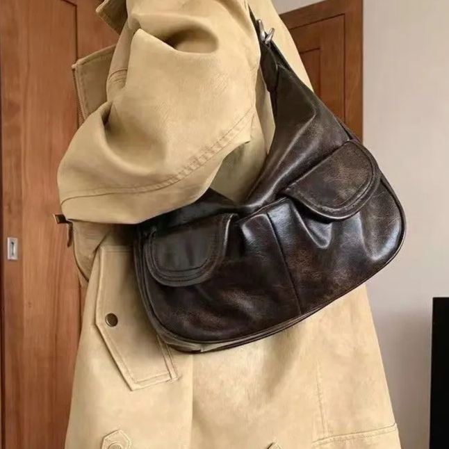 Brown Flap Pocket Shoulder Bag