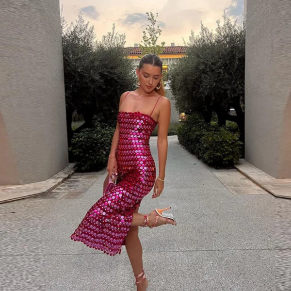 midi pink sequin dress Serelle Sequin Midi Dress - Pink/combo