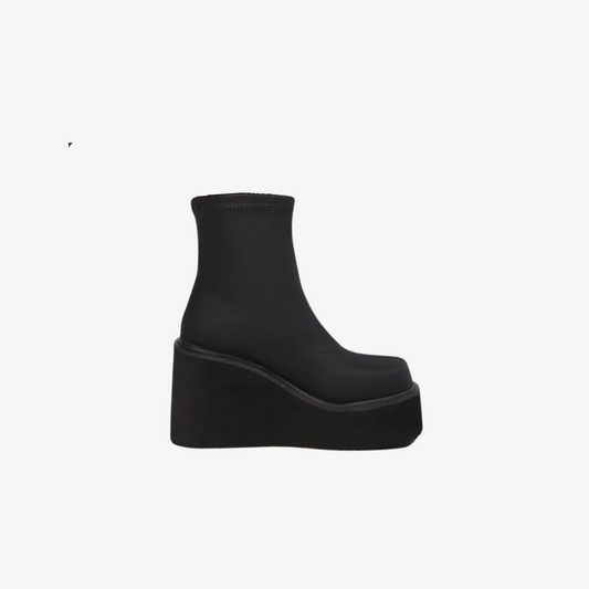 Black Chunky High-heeled Platform Ankle Boots
