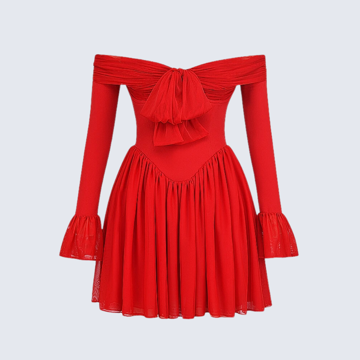 Red Off Shoulder Flare Dress