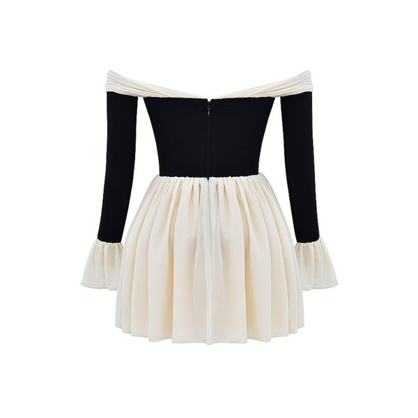 Lace Dress Off The Shoulder Long Sleeve Skater Dress Black Cream Off  Shoulder Flare Dress  ADONIS BOUTIQUE