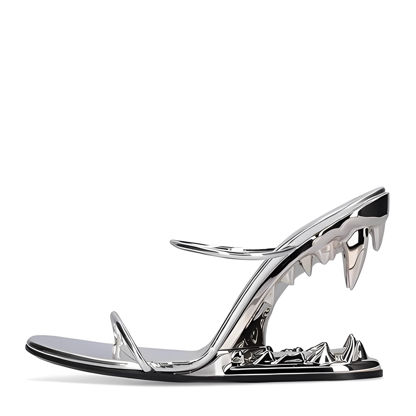 Silver Patent Leather High Heeled Fang Sandals