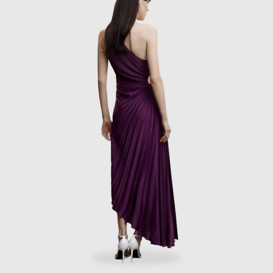 Purple One Shoulder Pleated Dress