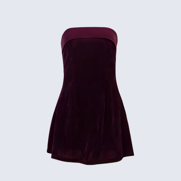Burgundy Strapless Velvet Mini Dress ADONIS BOUTIQUE Burgundy Strapless Velvet Mini Dress ADONIS BOUTIQUE