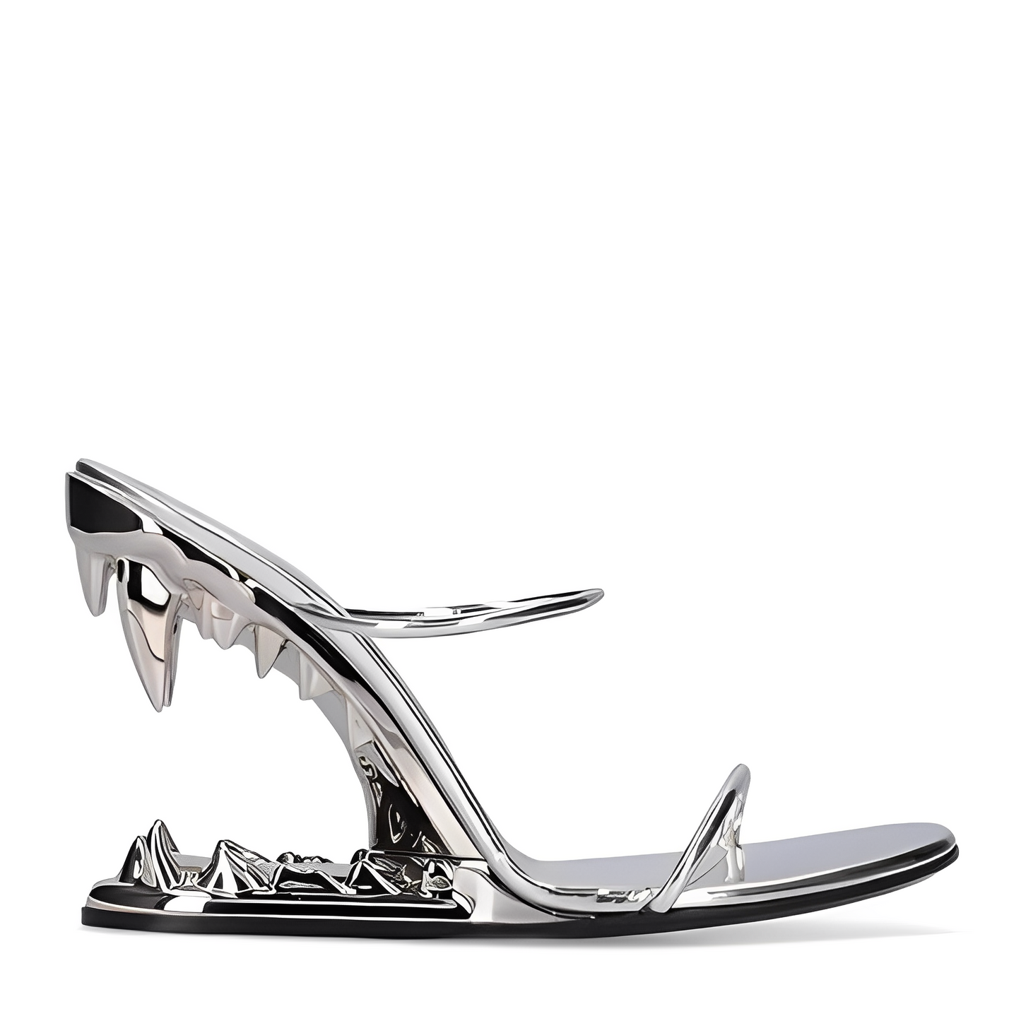 Silver Patent Leather High Heeled Fang Sandals