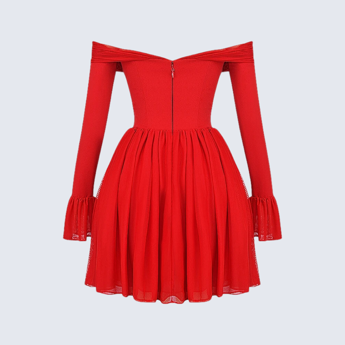 Red Off Shoulder Flare Dress