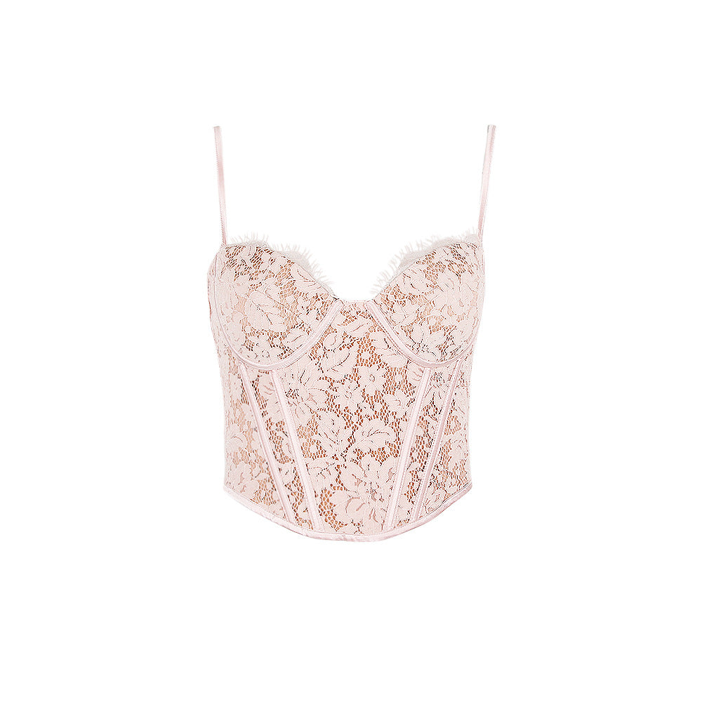 Pink Floral Lace Corset Top