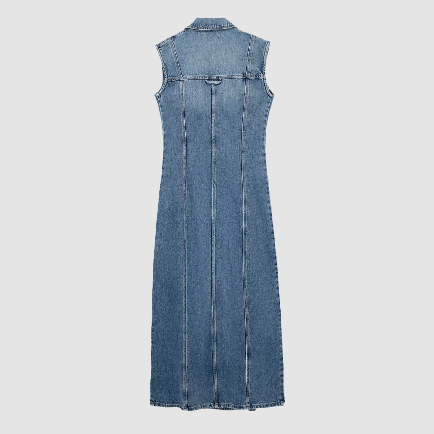 Blue Denim Sleeveless Long Dress