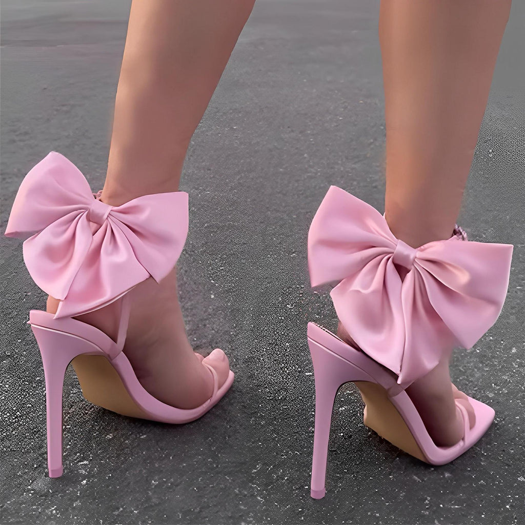 Pink Ankle Strap Back Bow Heels