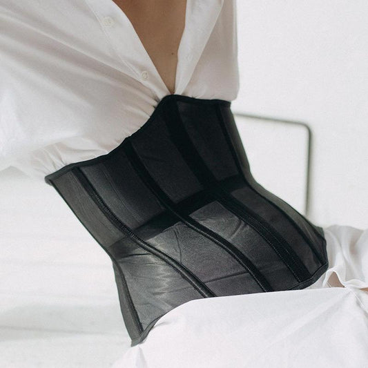 Black External Under-bust See through Corset