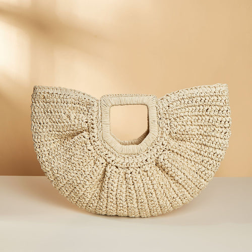 Beige Braided Design Straw Bag