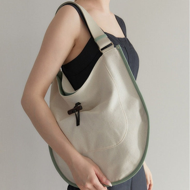 Green Trim Round Canvas Tote Bag