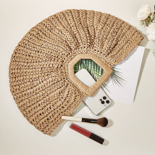 Brown Braided Design Straw Bag