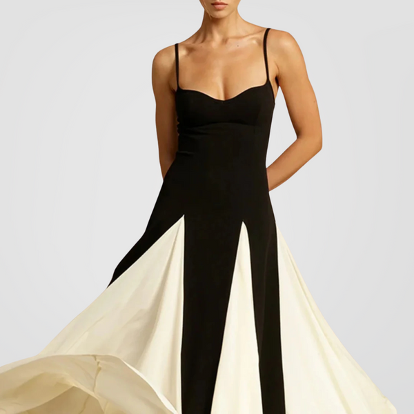 fitted lace wedding dress Black and White Contrast Maxi Dress – ADONIS BOUTIQUE