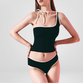 Black Contrast Trim Asymmetric Tankini Set