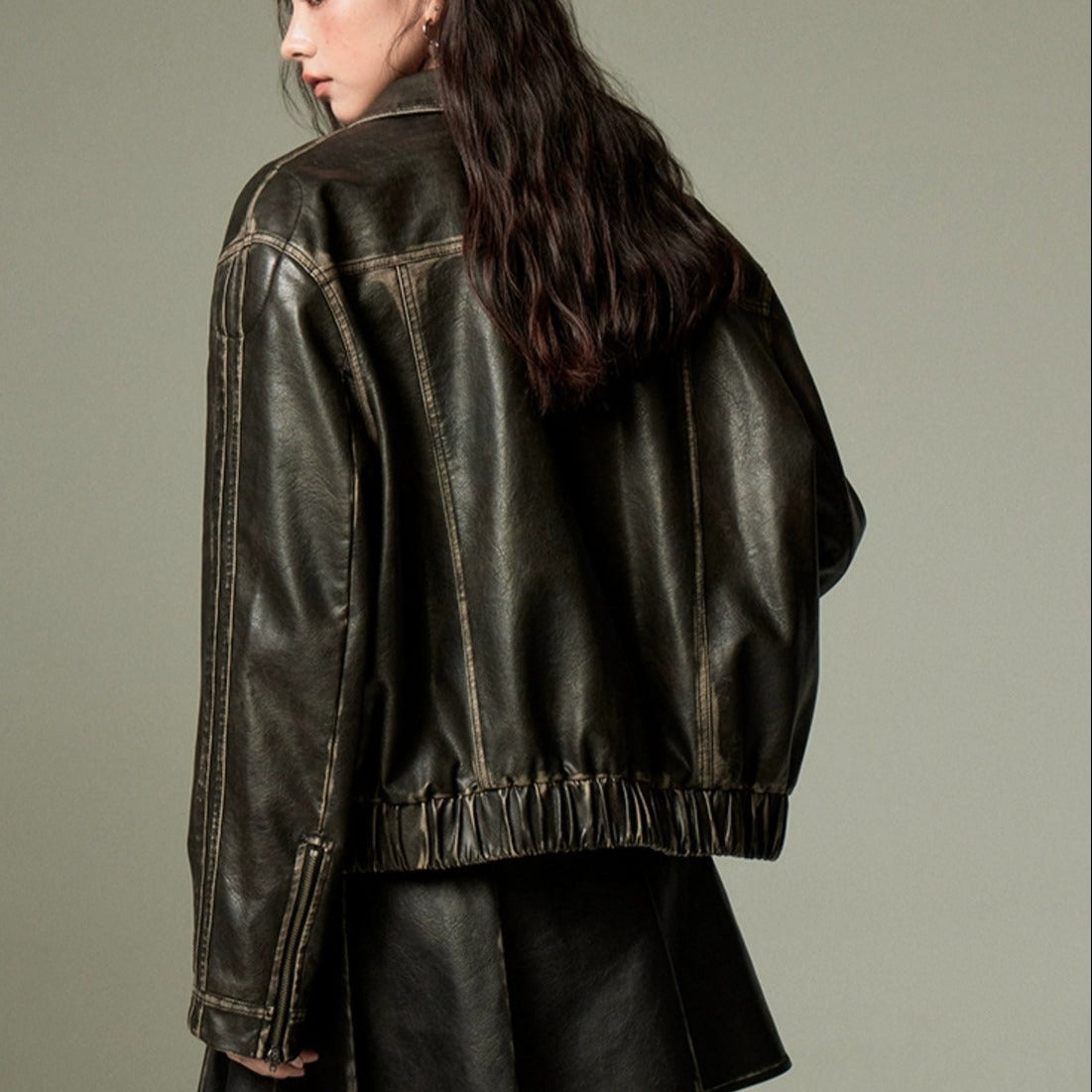 Black Bow Oversized Vegan Leather Jacket
