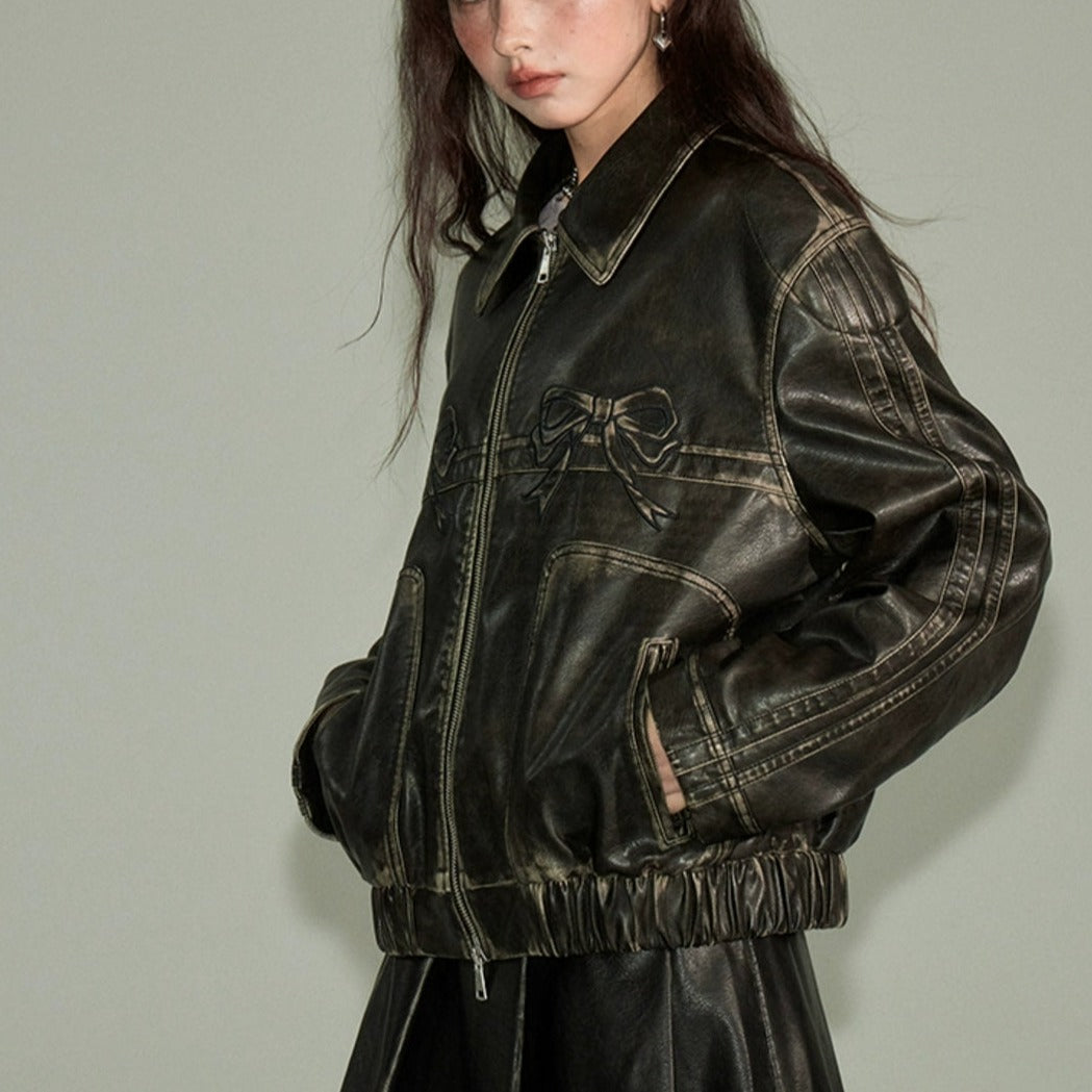 Black Bow Oversized Vegan Leather Jacket – ADONIS BOUTIQUE